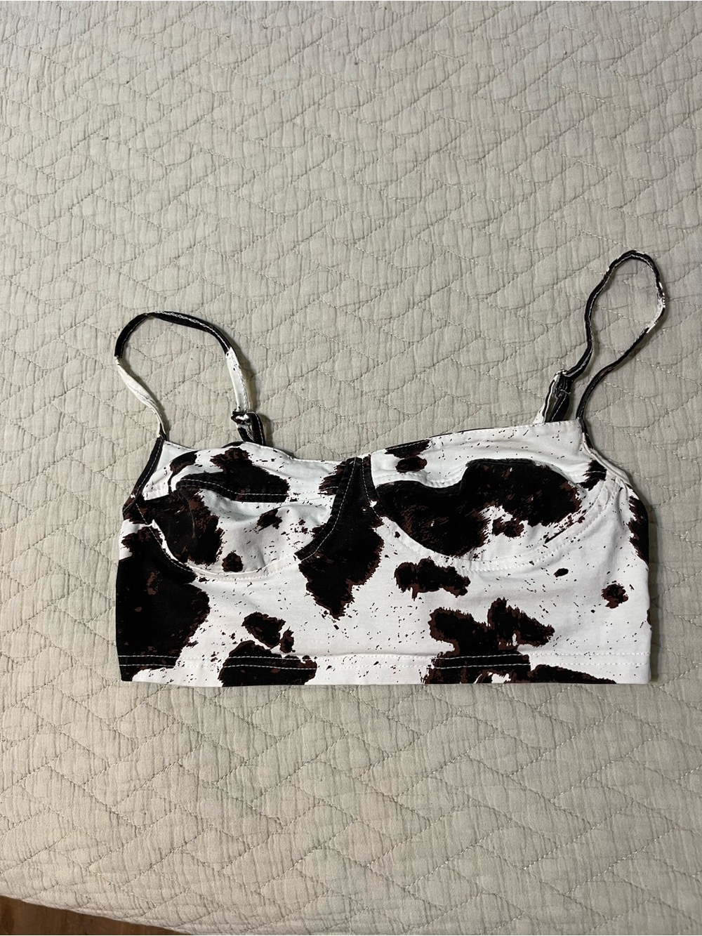 Adika Cow-Spot Bralette Tank Top - White & Brown